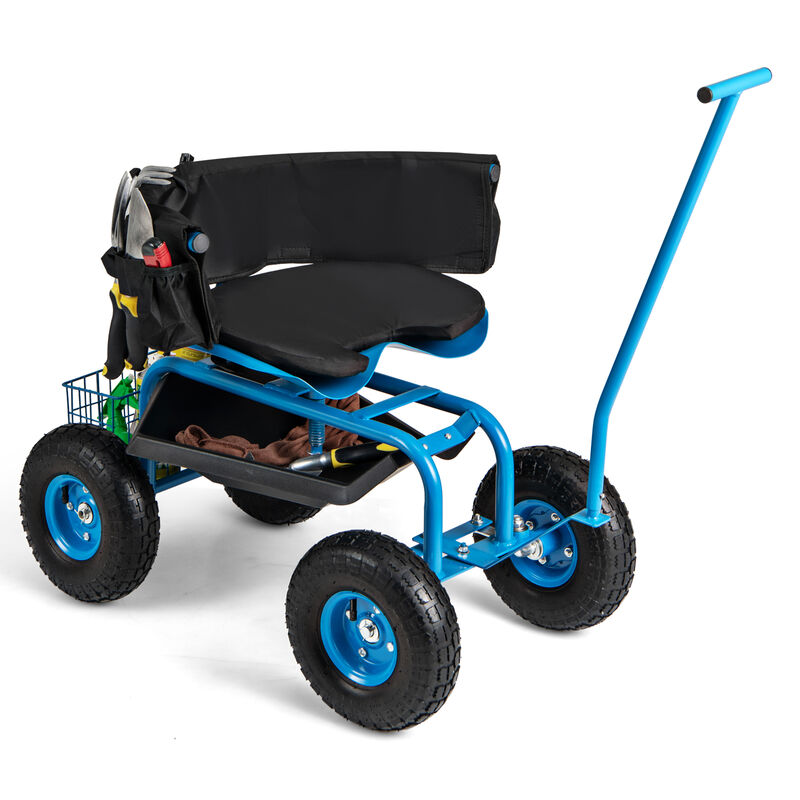 Portable Garden Seat Cart with Wheels, Swivel Function, and Tool Storage