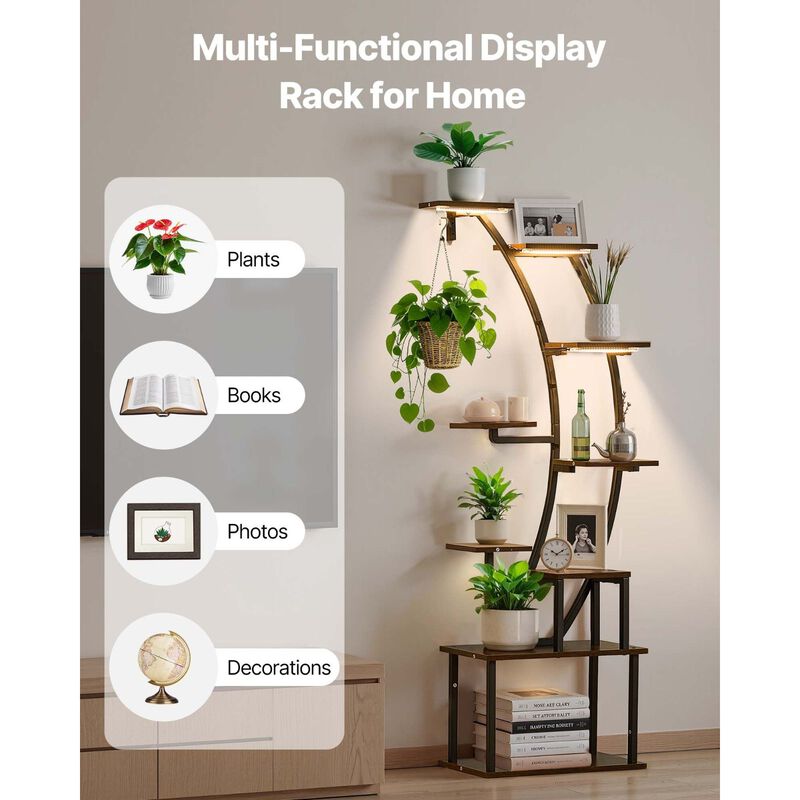 Indoor Plant Stand with LED Grow Lights, 9 Tier Curved Flower Display Rack image number 6