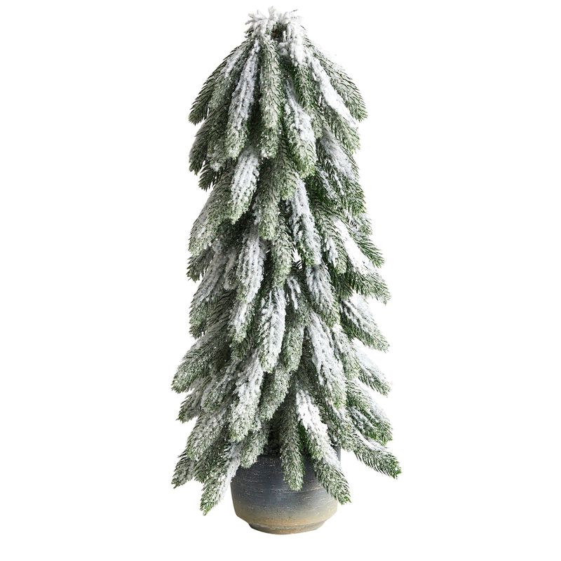 Nearly Natural 21-in Flocked Artificial Christmas Tree in Decorative Planter image number 1