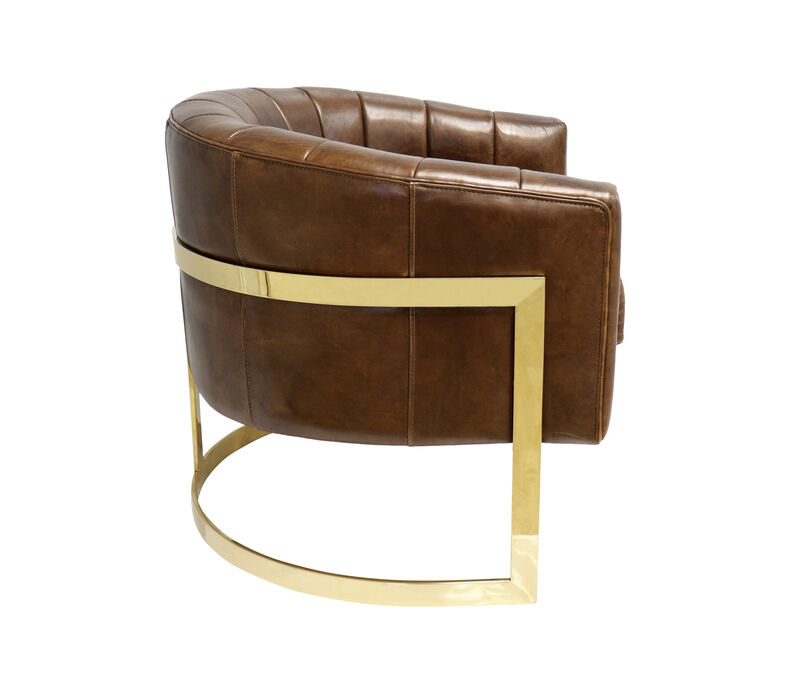 Pasargad Home Castello Genuine Leather Barrel Chair image number 2