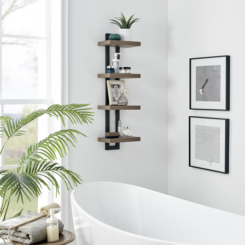 4-Tier Slim Ladder Bracket Floating Metal Frame Wall Shelves