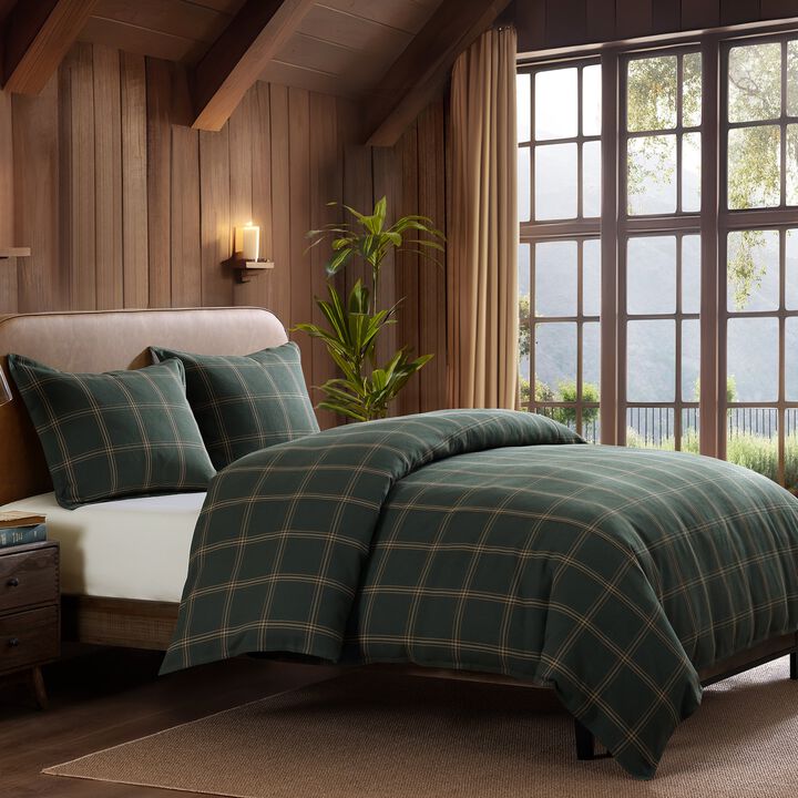 Windowpane Plaid Green Full Comforter Set