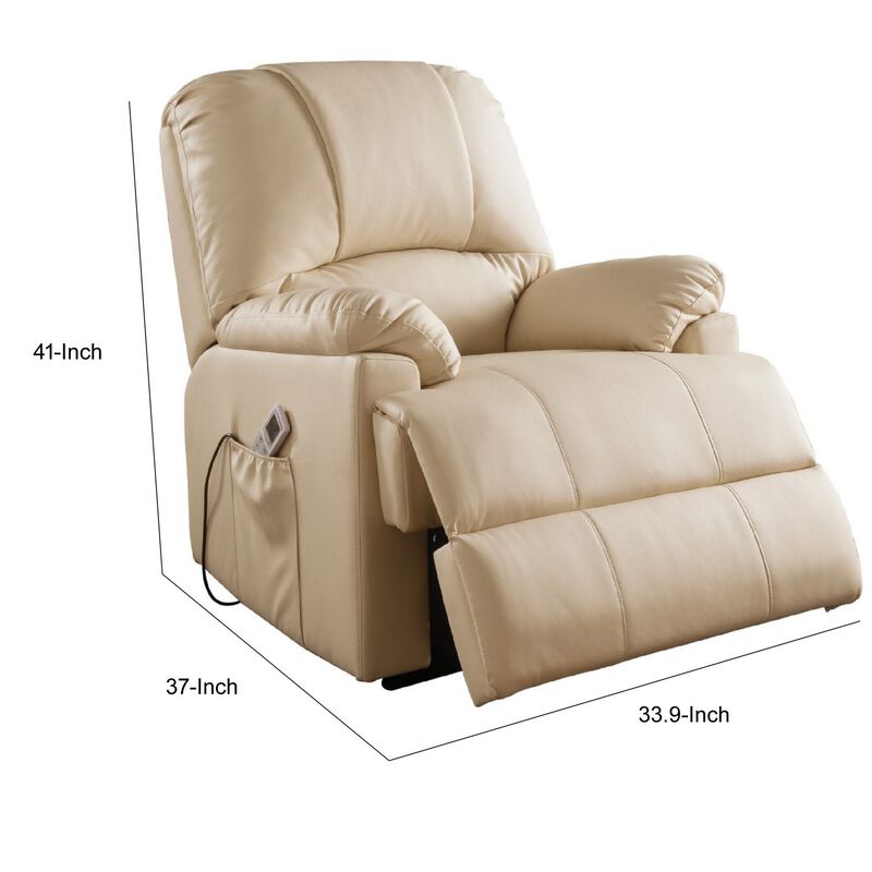 Contemporary Polyurethane Upholstered Metal Recliner with Power Lift, Beige-Benzara image number 6