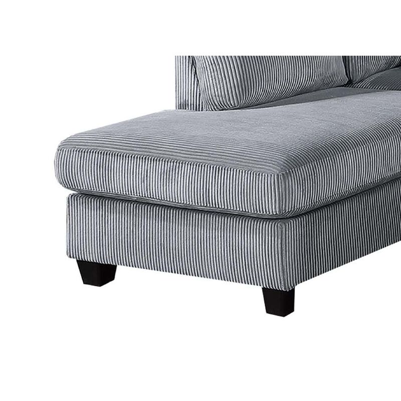 Roe 3pc Sectional Sofa Set w Chaise, Ottoman, 2 Pillows, Fog Gray - Benzara