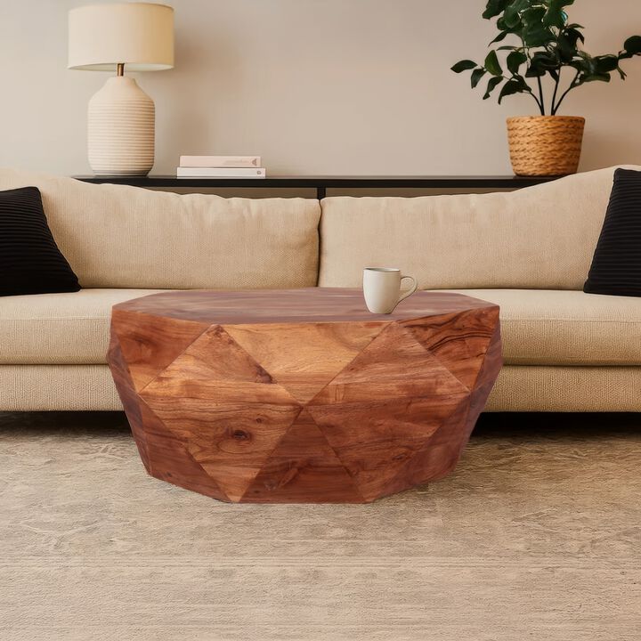 Bon 33 Inch Diamond Shape Acacia Wood Coffee Table With Smooth Top, Dark Brown