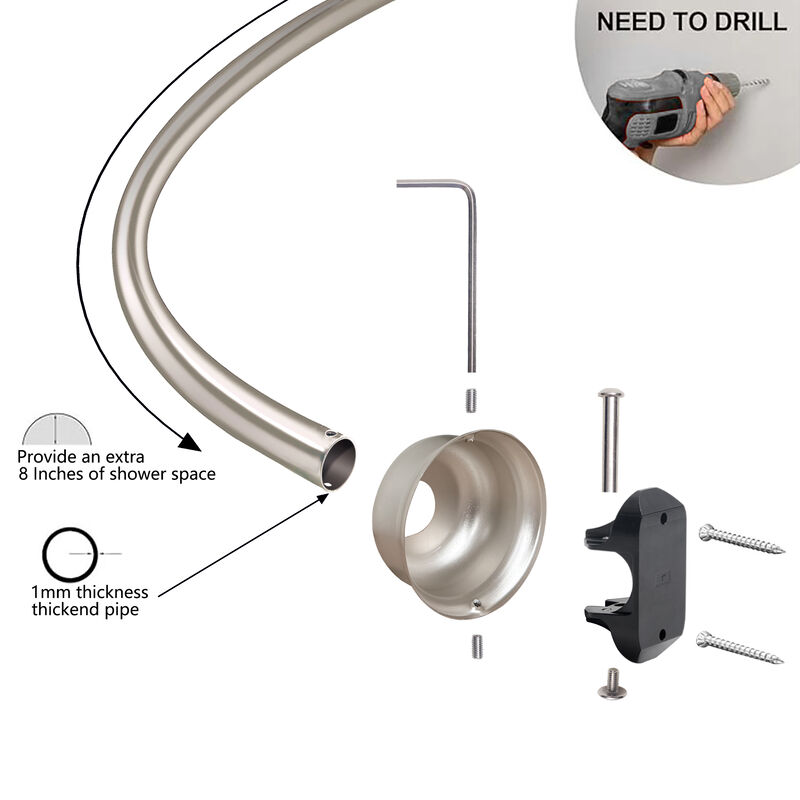 Utopia Alley 45-72" Aluminum Curved Shower Rod, Rust Proof and Adjustable Shower Curtain Rod, Need Drilling image number 2
