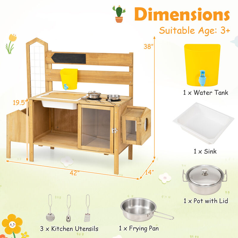 Outdoor Mud Kitchen for Kids with Bird Cage and Cooking Stove image number 2