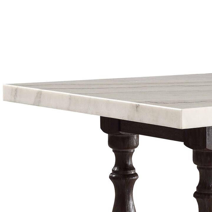 Wooden Dining Table with Marble Top , White and Brown - Benzara