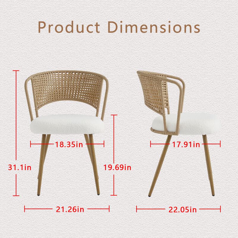 2 Pack Cane Back Dining Chairs PE Rattan Wingback Chair with Metal Legs Upholstered Cushion Kitchen Dining Chair Set image number 2