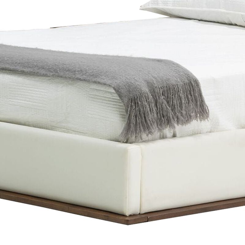 Cid Jess King Platform Bed, Tufted Faux Leather Upholstery, White, Brown - Benzara