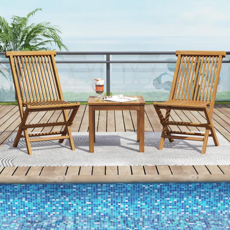 Hivvago Outdoor Side Table Teak Wood End Table Square Patio Snack Coffee Table