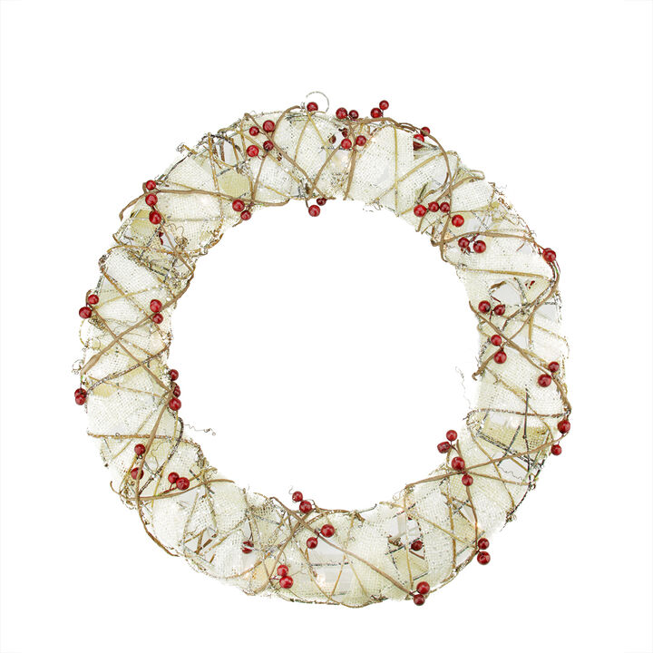 Pre-Lit Berry Artificial Christmas Wreath - 18-Inch  Clear Lights