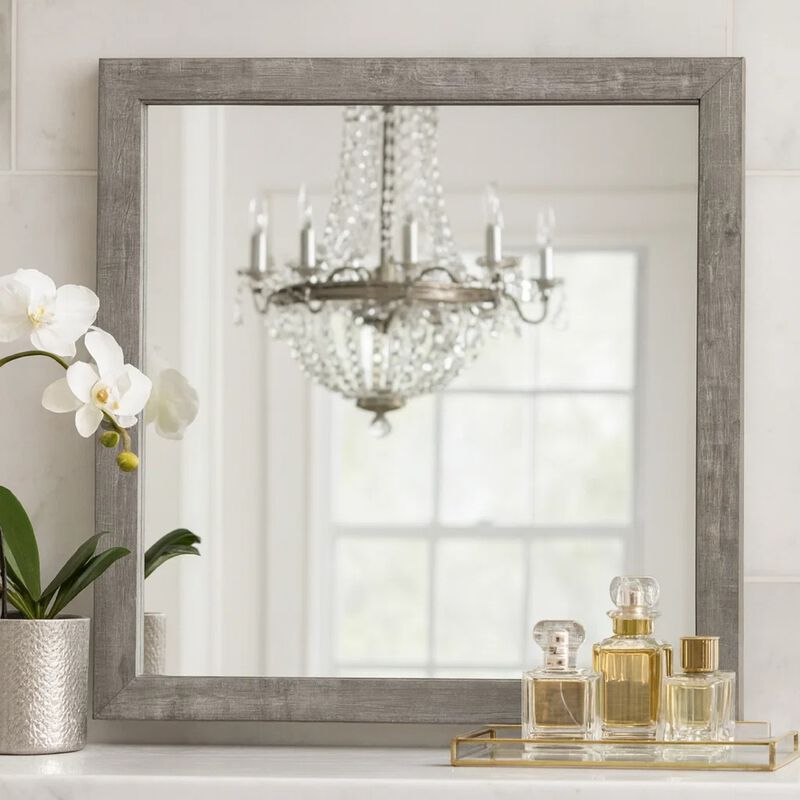 Adia 40 Inch Modern Accent Mirror, Sleek Textured Frame, Rustic Gray Veneer image number 6