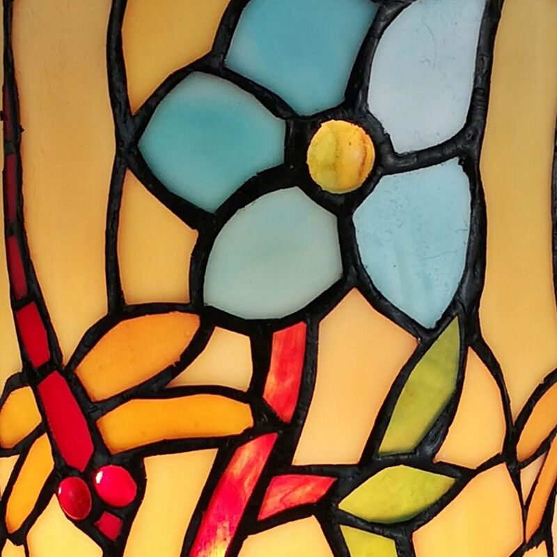 Hivvago 10" Red and Beige Dragonfly Stained Glass Accent Lamp