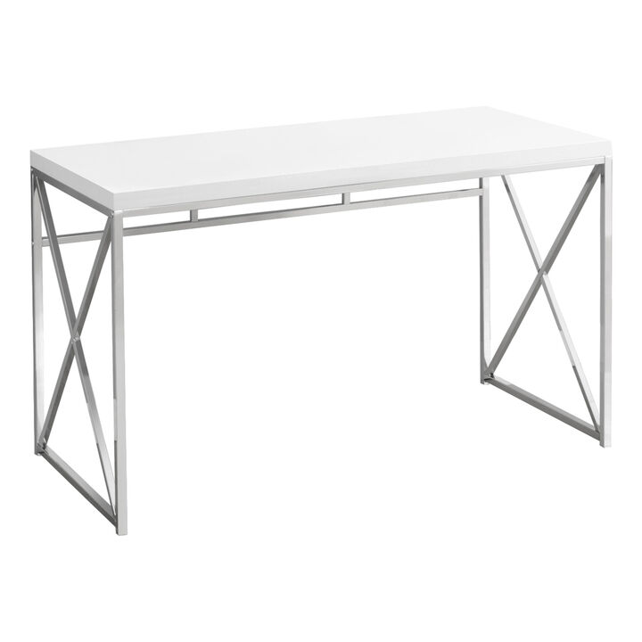 Monarch Specialties Computer Desk, Home Office, Laptop, Work, Metal, Laminate, Glossy White, Chrome, Contemporary, Modern