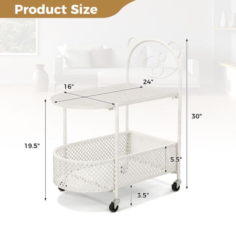 Hivvago 2-Tier Mobile Glass end Table with Bear Pattern