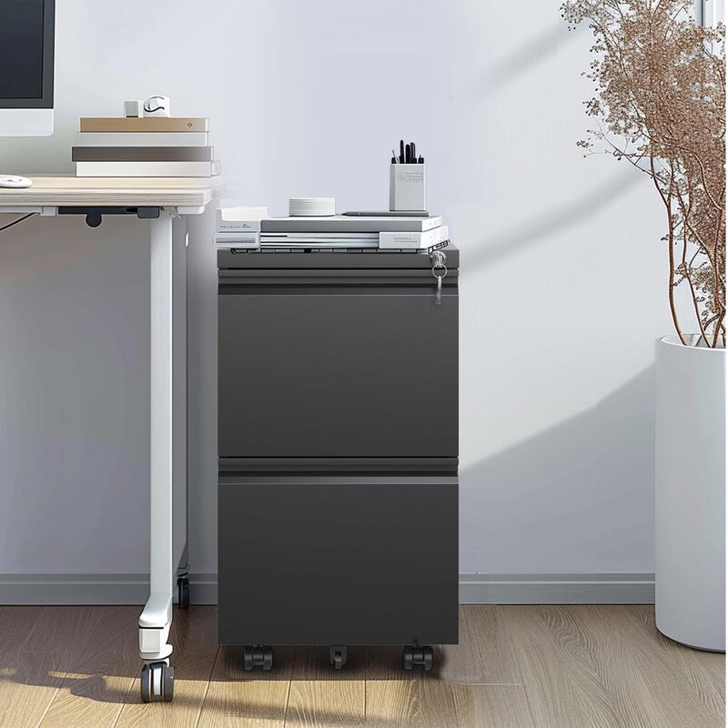 Mobile File Cabinet with 2 Drawers and Lock for Hanging File Storage
