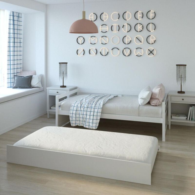 Hivvago Twin Size Trundle Platform Bed Frame with  Wooden Slat Support