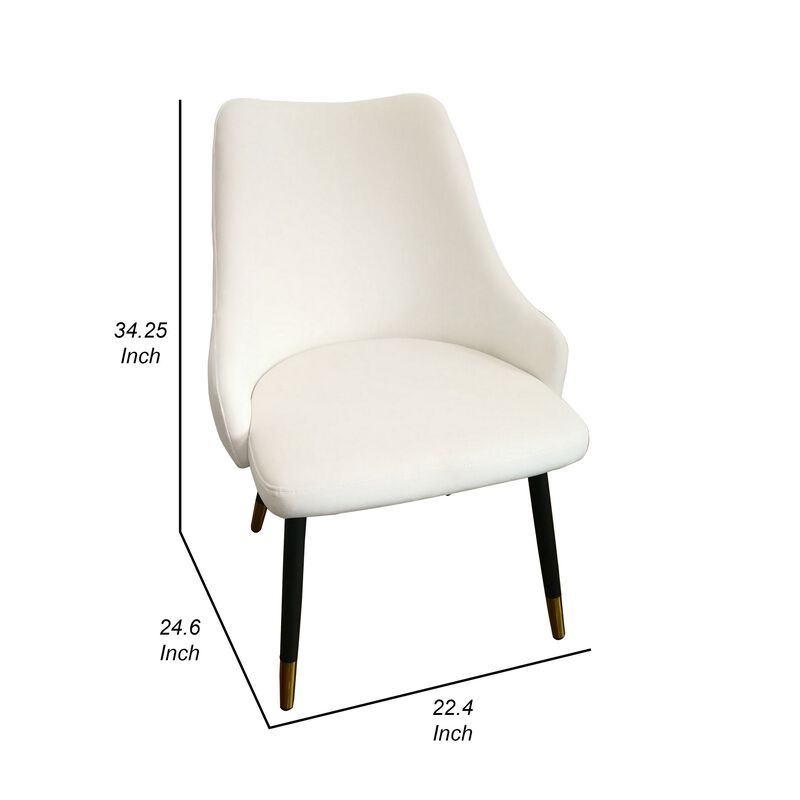 Zini 25 Inch Cushioned Dining Chair, Set of 2, White, Black, Gold Metal - Benzara