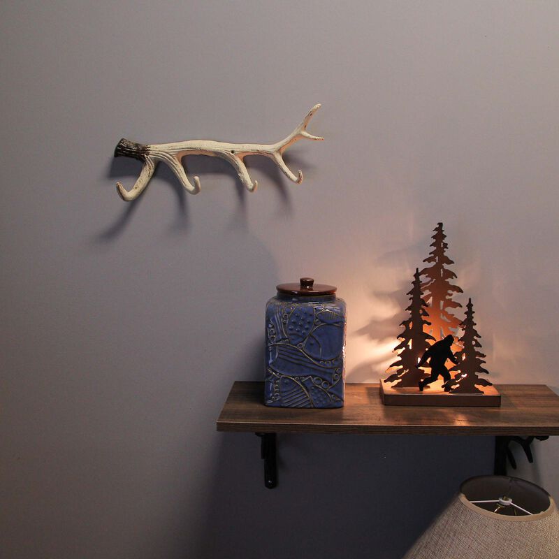 Painted Brown and White Cast Iron Deer Antler Wall Mounted Hook Rack Coat Towel Key Hat Hanger - Easy Install - Lodge, Cabin Or Western D&eacute;cor 16 Inches Long image number 5