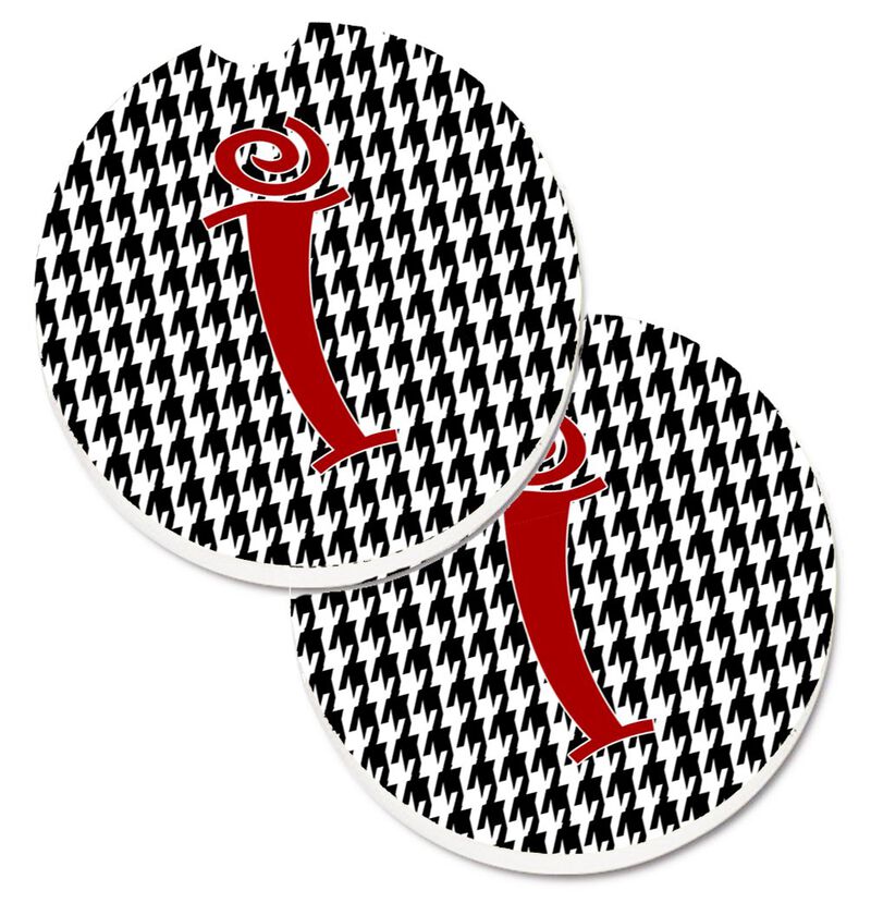 Caroline's Treasures Monogram Initial I Houndstooth black Set of 2 Cup Holder Car Coasters CJ1035-ICARC, 2.56, Multicolor