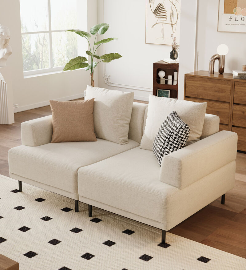 Upholstered Linen Fabric Sofa 2-Seater 66.14" Beige