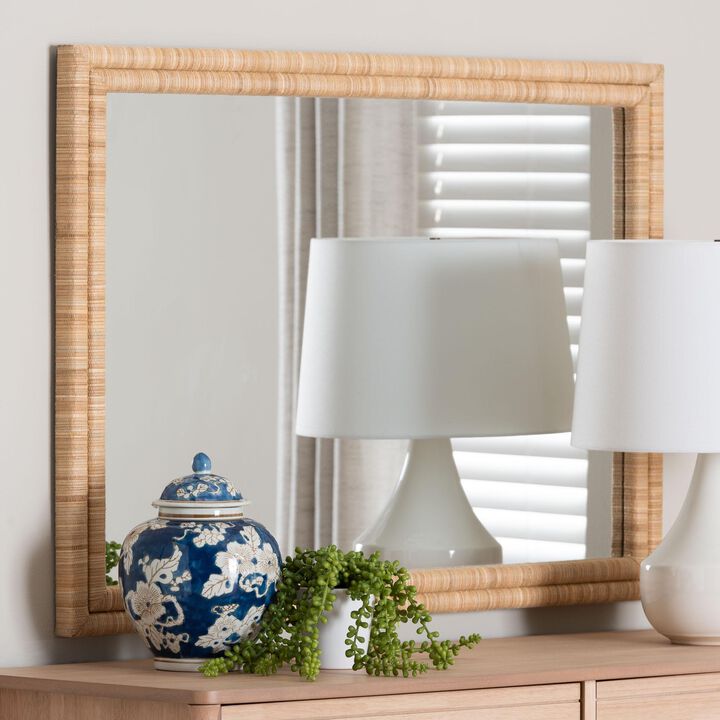 bali & pari Canan Grasscloth Wall Mirror - Handwoven Rectangle Frame Accent Mirror for Bedroom, Entryway, or Living Room