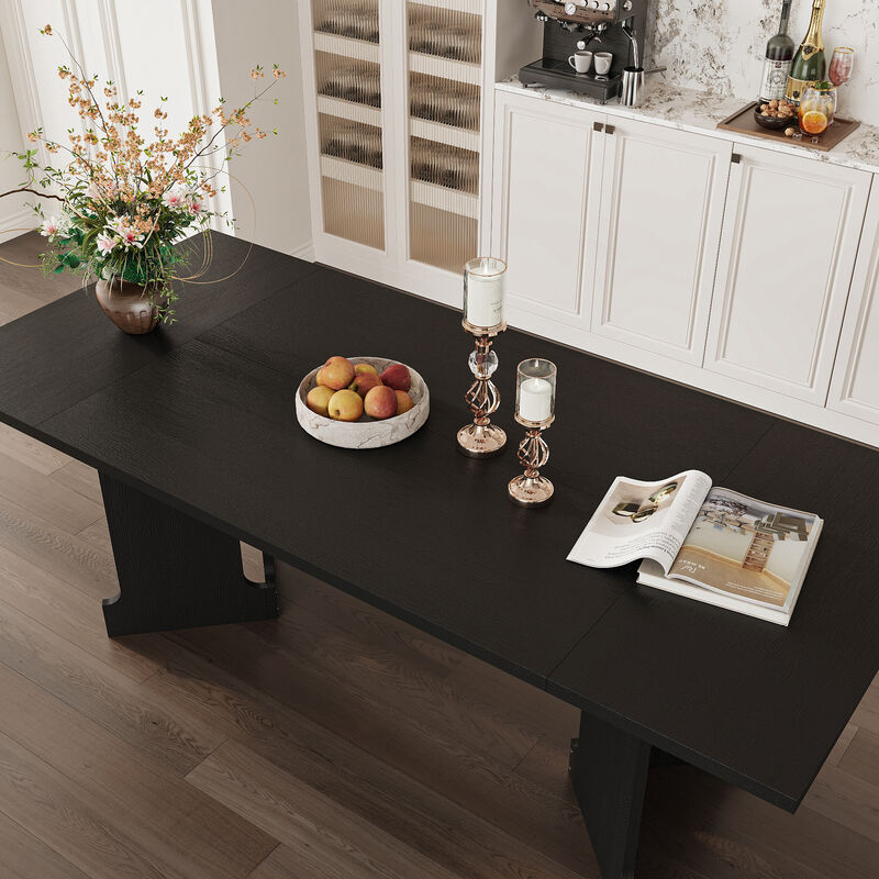 FUFU&GAGA Modern Solid Wood Grain Dining Table with Thickened Tabletop & Hollow Legs, Heavy-Duty Construction (78.7 in. L x 35.4 in. W x 29.9 in. H, 88.2 lbs), Full Wood Tone