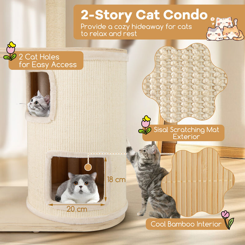 Cat Tree Tower with 2-Story Condo, Scratching Posts & Climbing Perches