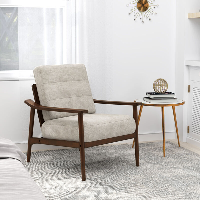 Rubber Wood Frame Modern Accent Chair with Armrests for Living Room Decor