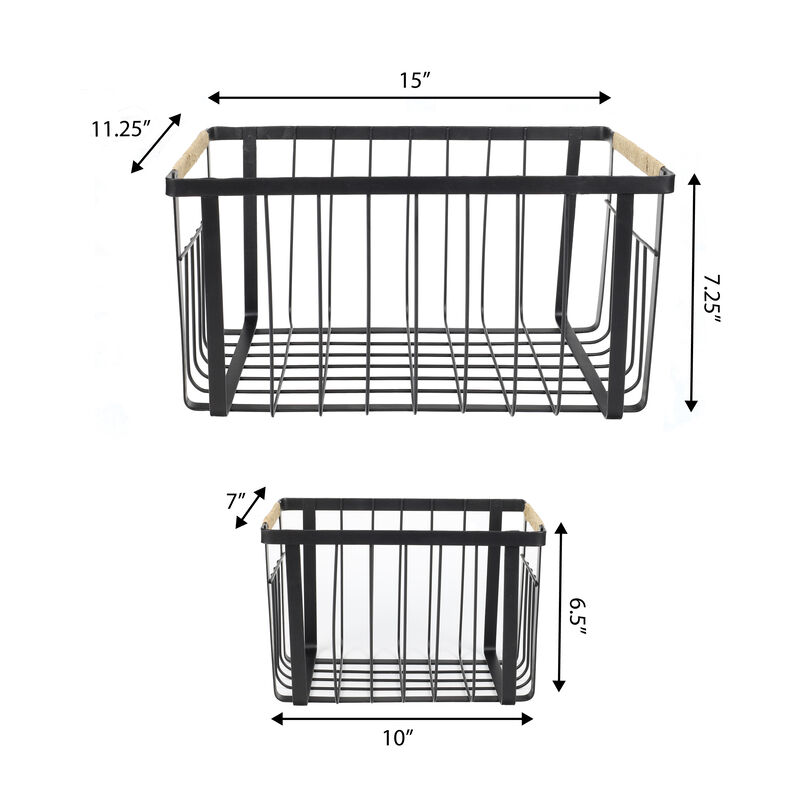 Henley Vintage Farmhouse Handmade Wire Metal Nesting Storage Baskets with Jute Wrapped Handles