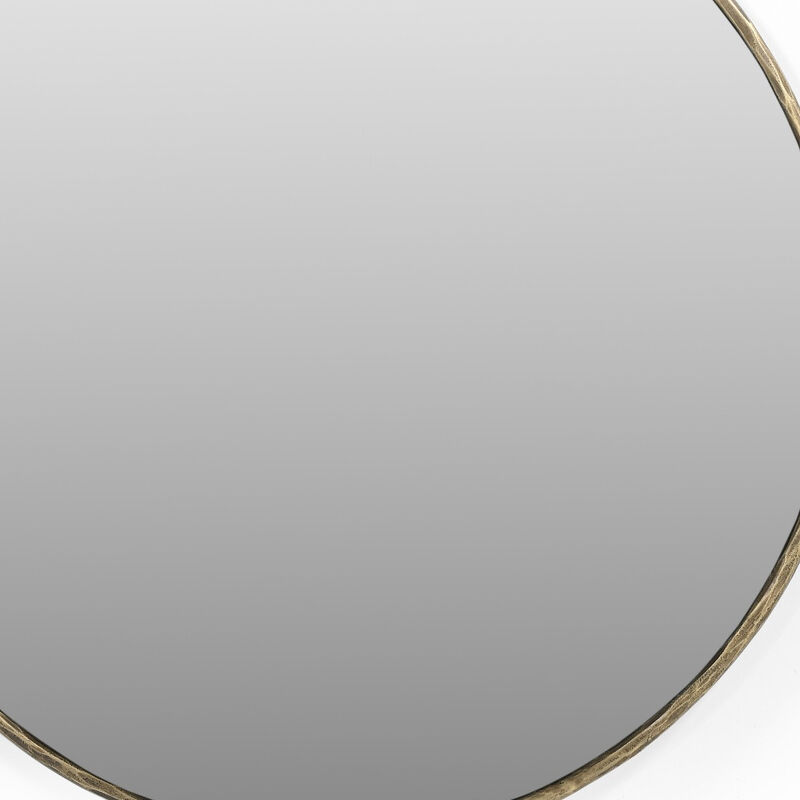 HomeRoots 36" Antiqued Brass Iron Round Framed Accent Mirror image number 3