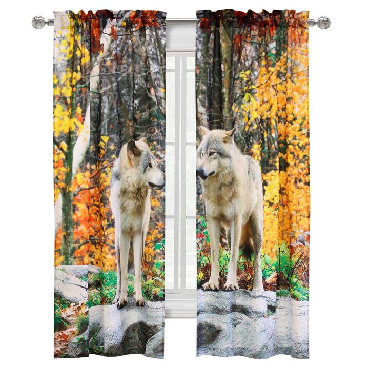 Habitat Photo Real Printed Mighty Pair of Wolves Light Filtering Pole Top Curtain Pair Each Panel 38" x 84" Multicolor