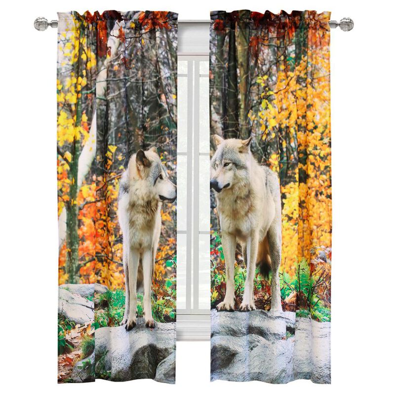 Habitat Photo Real Printed Mighty Pair of Wolves Light Filtering Pole Top Curtain Pair Each Panel 38" x 84" Multicolor
