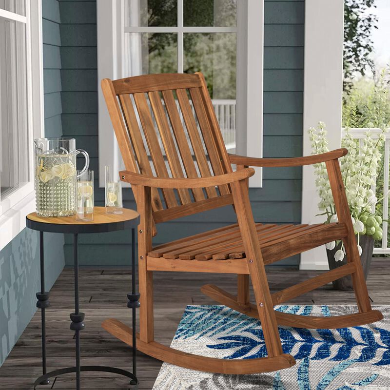 Penny Classic Slat Back Acacia Wood Patio Outdoor Rocking Chair