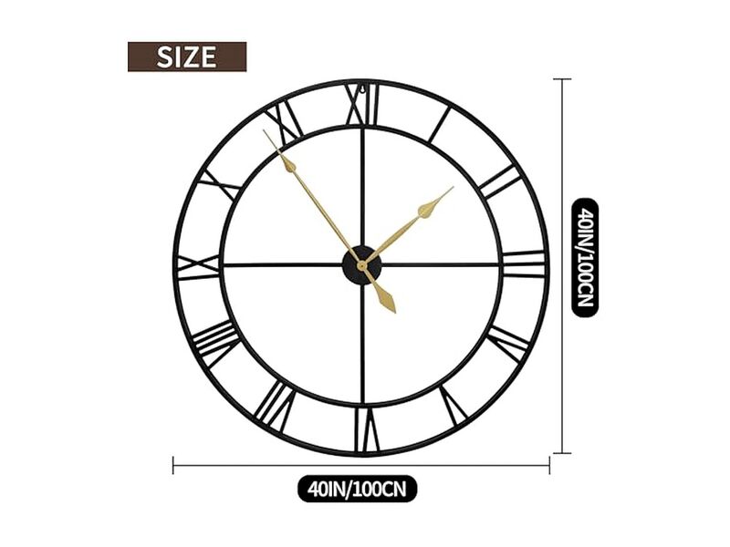 Oversize Rustic Nearly Black Metal Wall Clock 40 Inch Silent Battery Operated image number 3