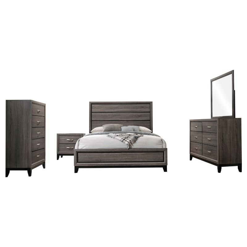 Mela 5pc King Bed Set, Nightstand Dresser Chest and Mirror, Oak Gray