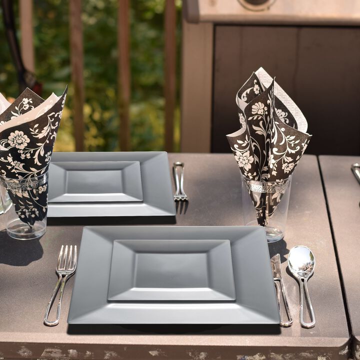 Silver Square Plastic Plates Dinnerware Value Set (40 Sets)