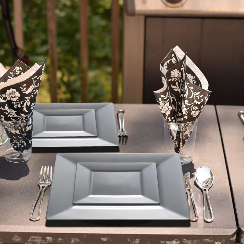 Silver Square Plastic Plates Dinnerware Value Set (40 Sets) image number 1