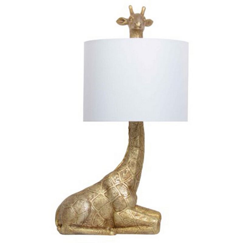 25 Inch Table Lamp, Jungle African Giraffe Statuette Gold Metal Base - Benzara