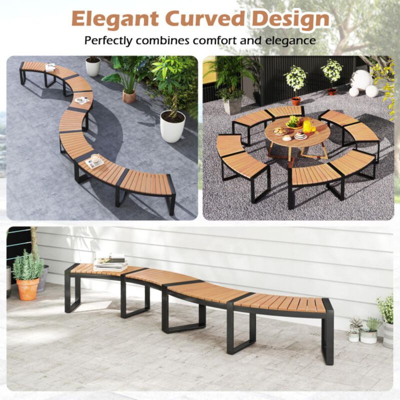 Hivvago Patio Curved Bench with Slatted Seat and Metal Legs