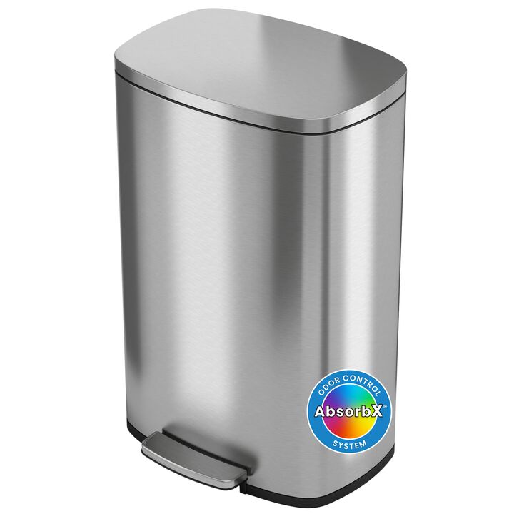 iTouchless SoftStep Stainless Steel Step Trash Can with AbsorbX Odor Filter and Removable Inner Bucket 13.2 Gallon Silver