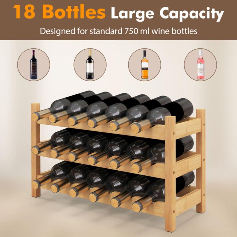Hivvago 3-Tier Bamboo Freestanding Countertop Wine Bottle Organizer
