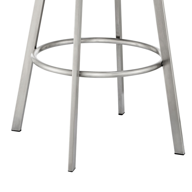 Noran Swivel Stool in Brushed Stainless Steel with Black Faux Leather