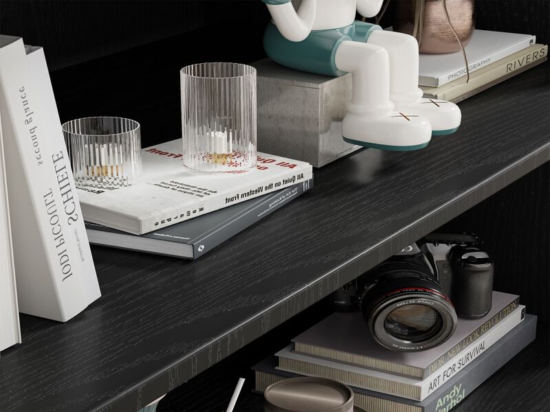 2-Piece Modern Minimalist Doorless Wood Grain Cabinet with 3-Layer Shelves