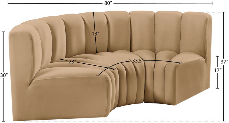 Meridian Furniture Arc Camel Velvet Modular Sofa image number 7