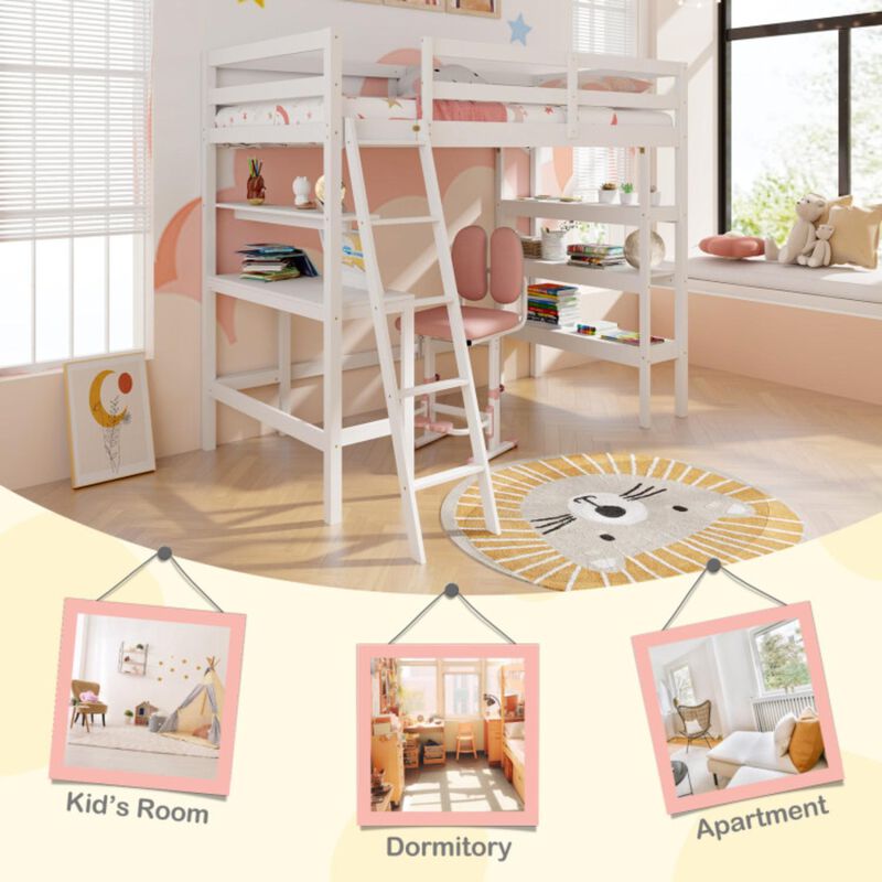 Hivvago Twin Size Loft Bed with Desk and Bookshelves for Kids and Teens