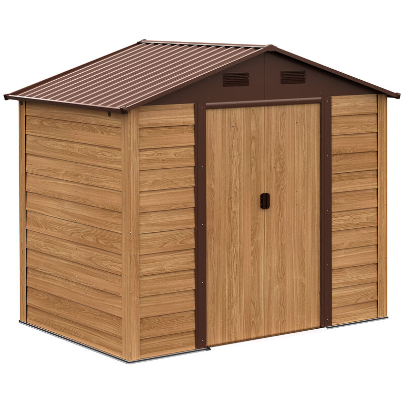 Outsunny 8' x 6' Outdoor Storage Shed, Garden Tool House with Foundation, 4 Vents and 2 Easy Sliding Doors for Backyard, Patio, Garage, Lawn, Brown