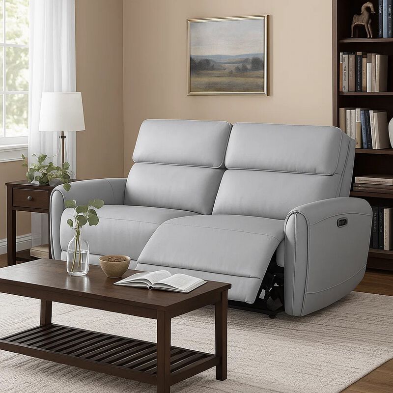 Jero Power Motion Recliner Sofa, 2 Seater, USB Port, Gray Faux Leather image number 6