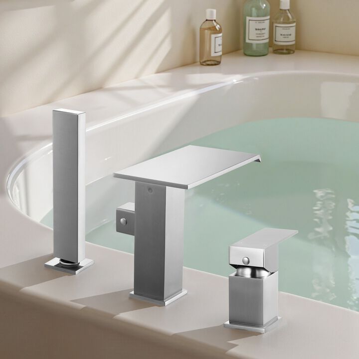 Roman Tub Faucet Set with Waterfall Spout, Shower Head, 1 Handle for Bathing